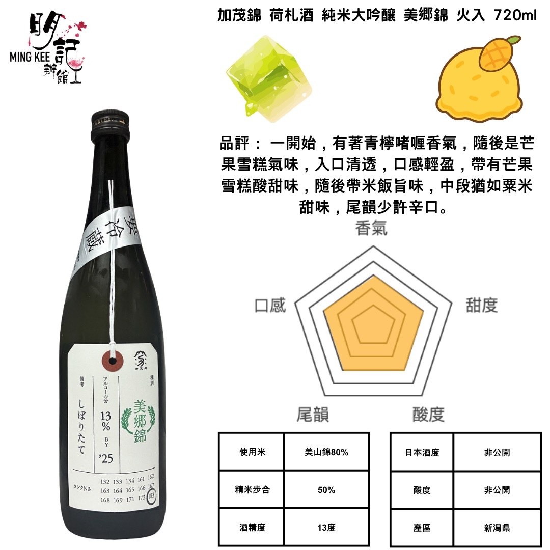 加茂錦 荷札酒 純米大吟釀 美郷錦 火入 720ml