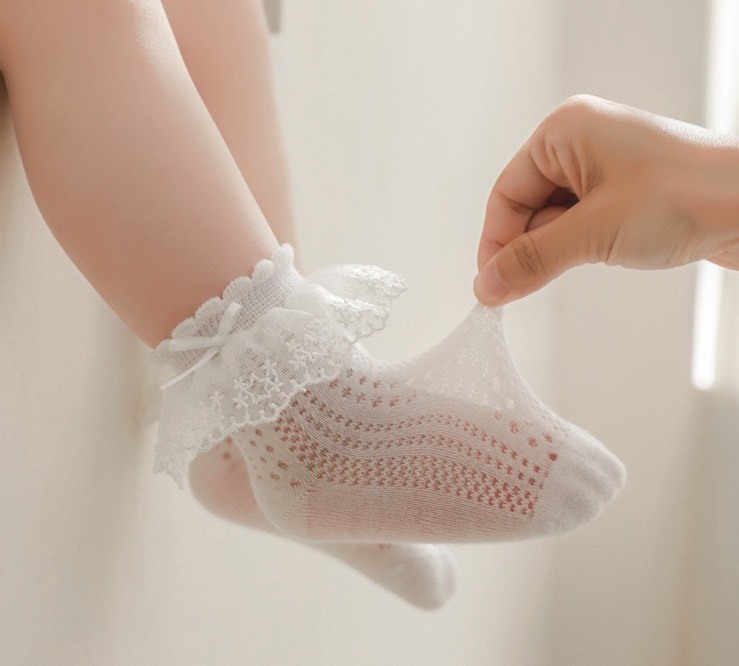 透氣蕾絲蝴蝶結襪子組