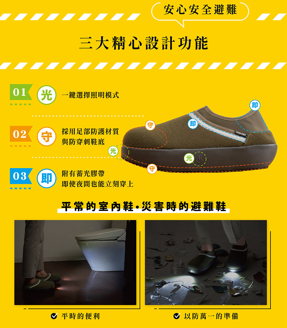 SONAENO LED緊急照明防災拖鞋