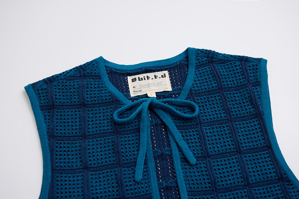8bit.t.d ニットベスト 13 8bit Flowers Open-Grid Tie Knit Vest (Blue Variant)