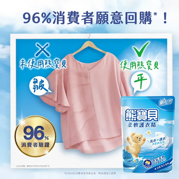 【熊寶貝】柔軟護衣精補充包1.84L-玫瑰甜心/沁藍海洋/舒恬薰衣草/陽光馨香/純淨溫和