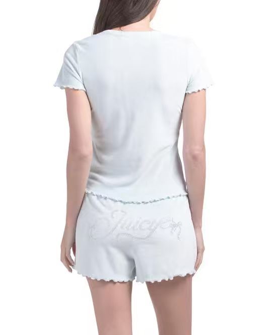 【預購】H061287 JUICY COUTURE 女裝荷葉捲邊短褲家居套裝 2件套 (淡藍色)