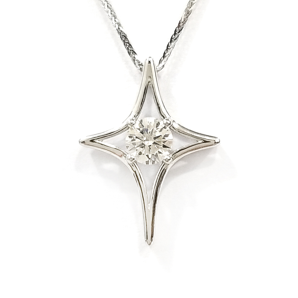 14K White Gold  Lab Grown Diamond Four-pronged star Pendant