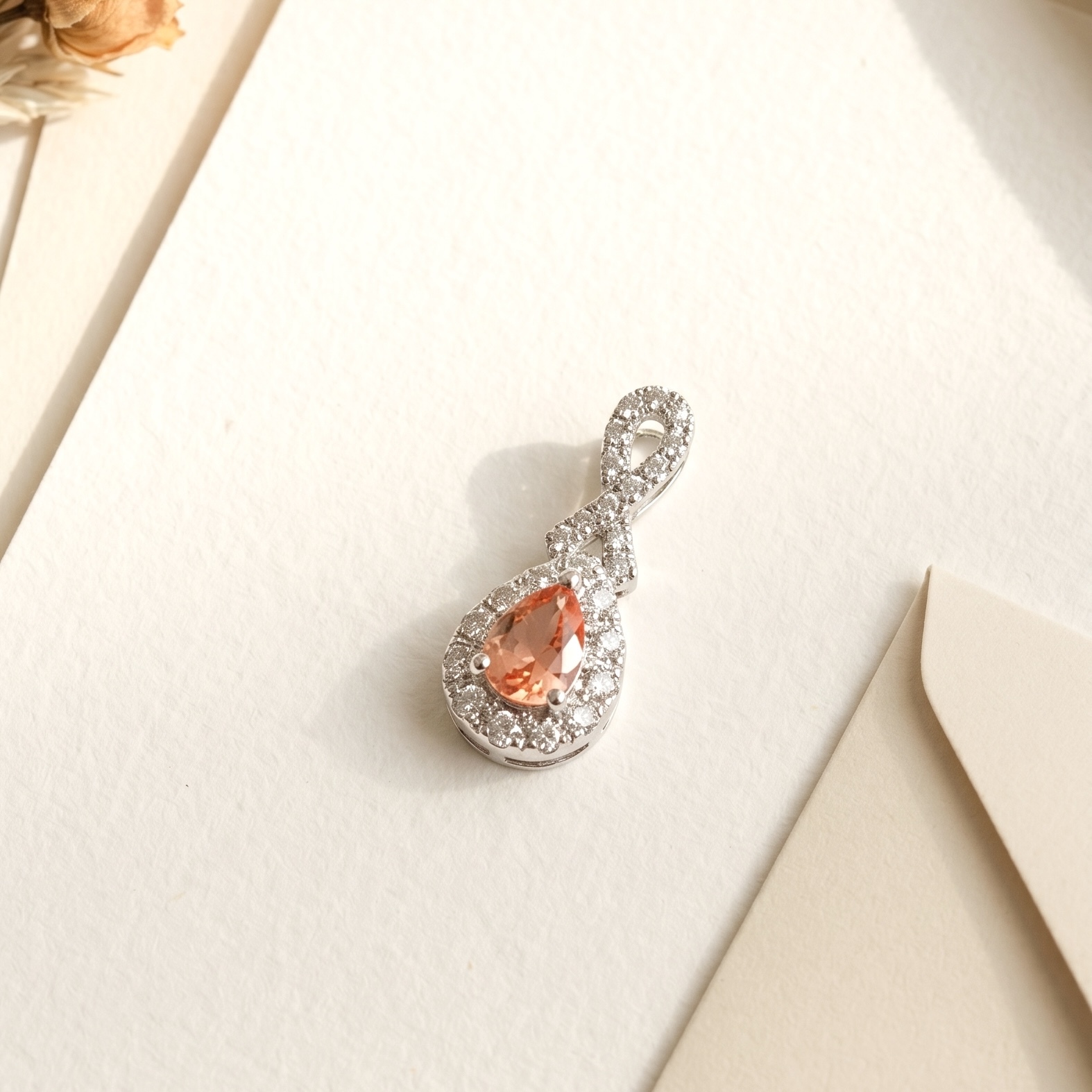18K金Padparadscha鑽石復古吊墜/掛件 - 日落色