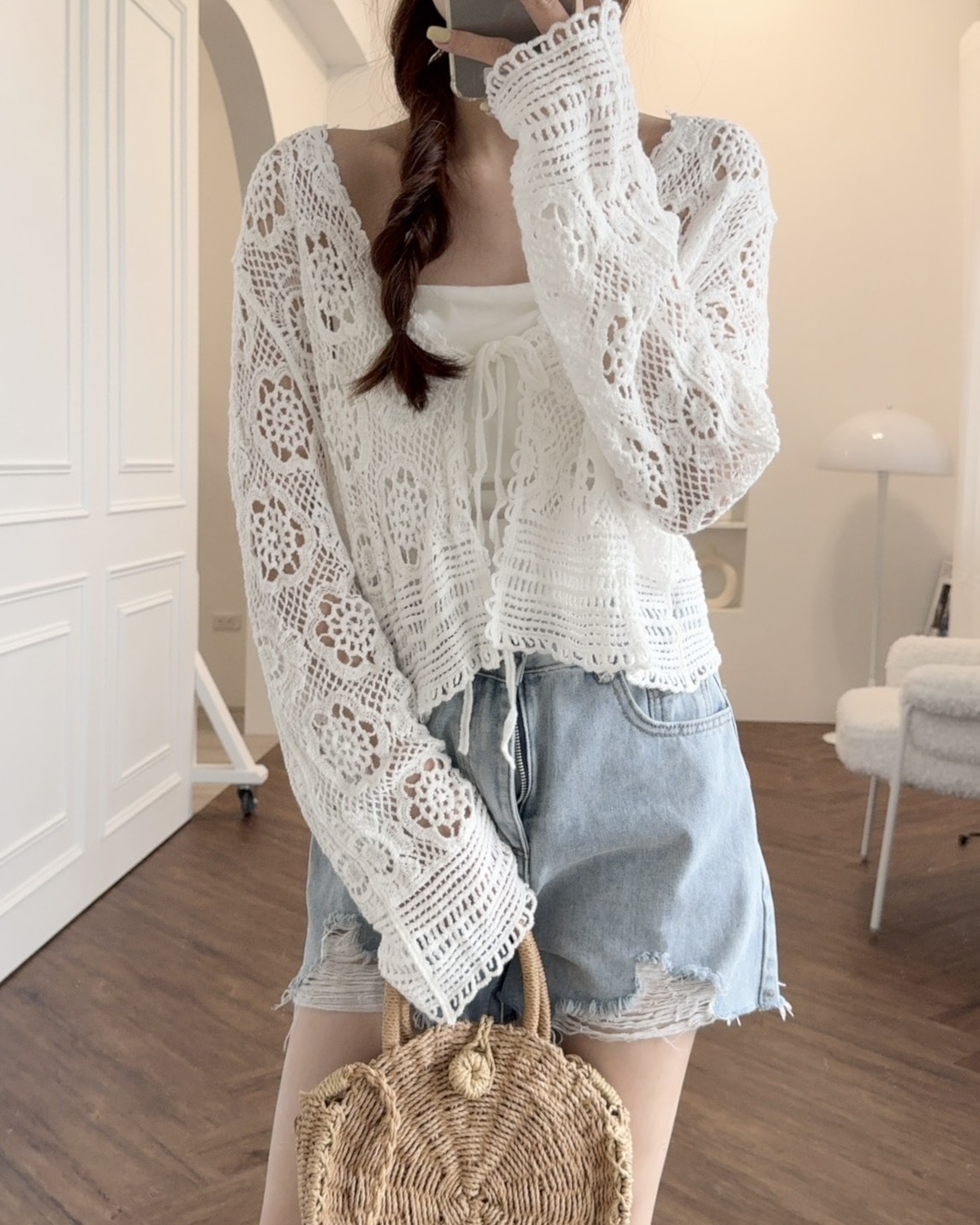 法朵Fado shop｜復古緹花綁帶針織罩衫 8115002 兩色