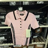 [S] KARL LAGERFELD BALLET SLIPPER/BLACK SHORT SLEEVE LOGO TRIM POLO SWEATER, L6TSSA77-DDG (SKL1763)