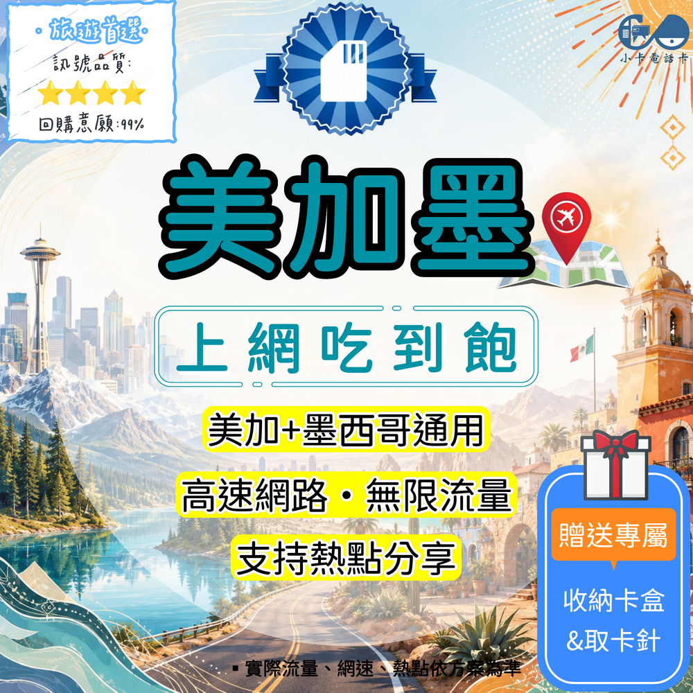 【SIM卡】美加墨高速上網卡｜吃到飽與彈性多方案·三地旅遊穩定連線〈隨插即用、簡易開通、熱點分享〉