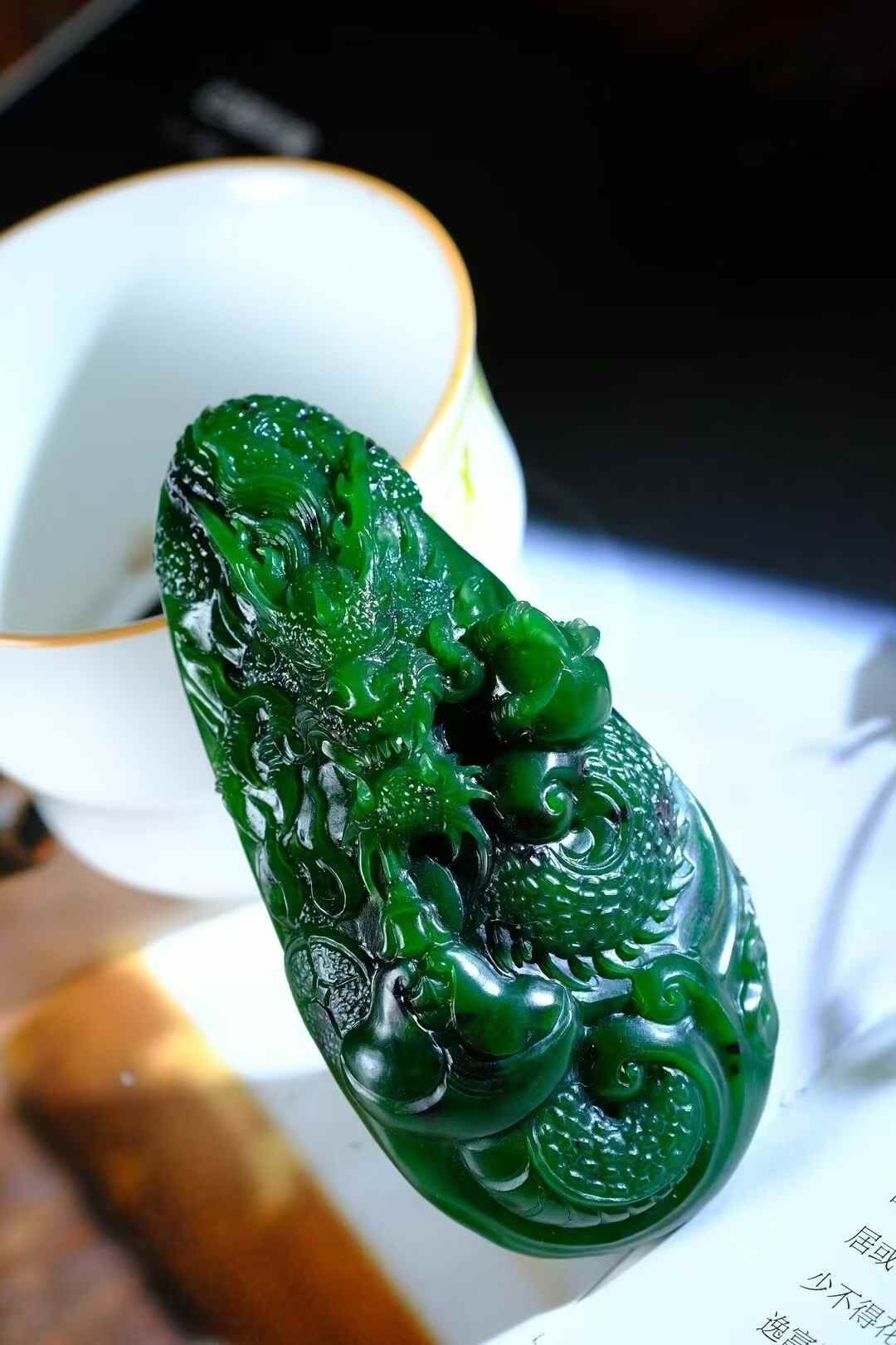 和田玉老坑黑皮碧玉龍,天然和田玉軟玉