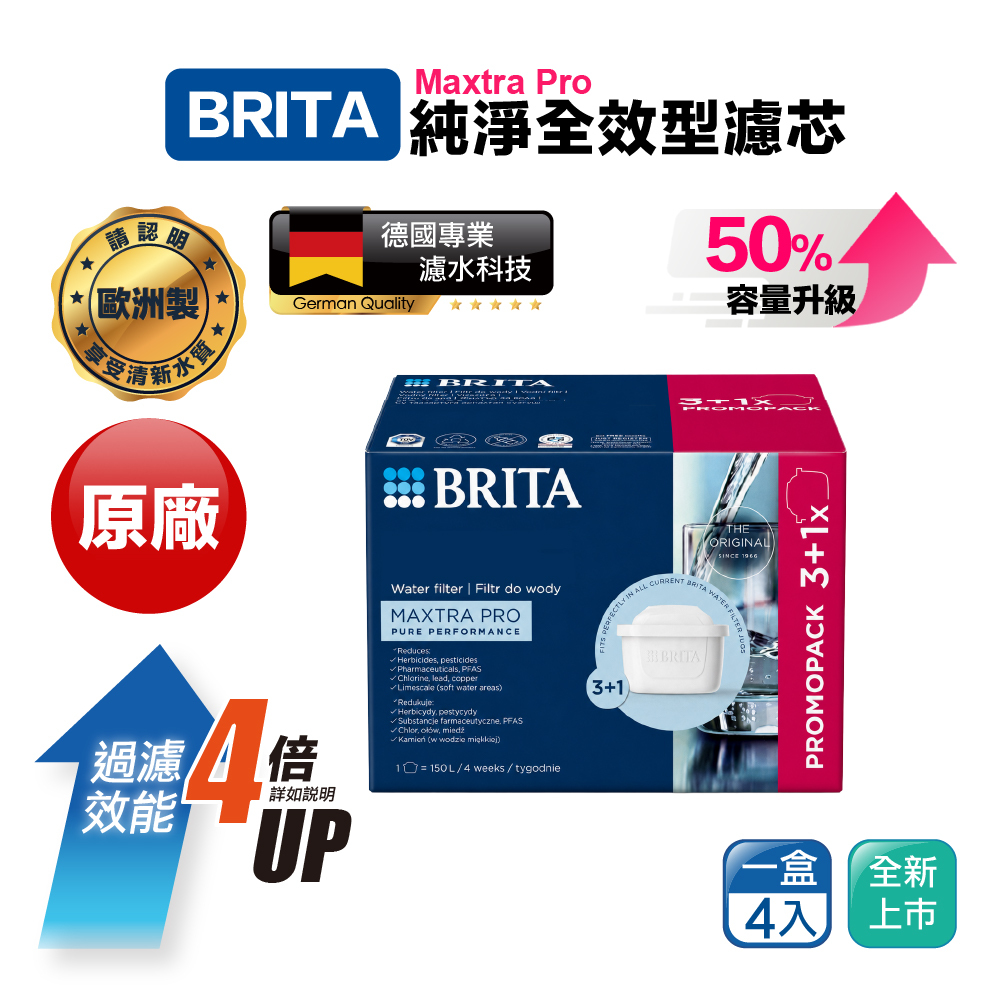 【德國 BRITA】MAXTRA Pro Pure Performance 純淨全效型濾芯 (3+1裝) 4入-歐洲製