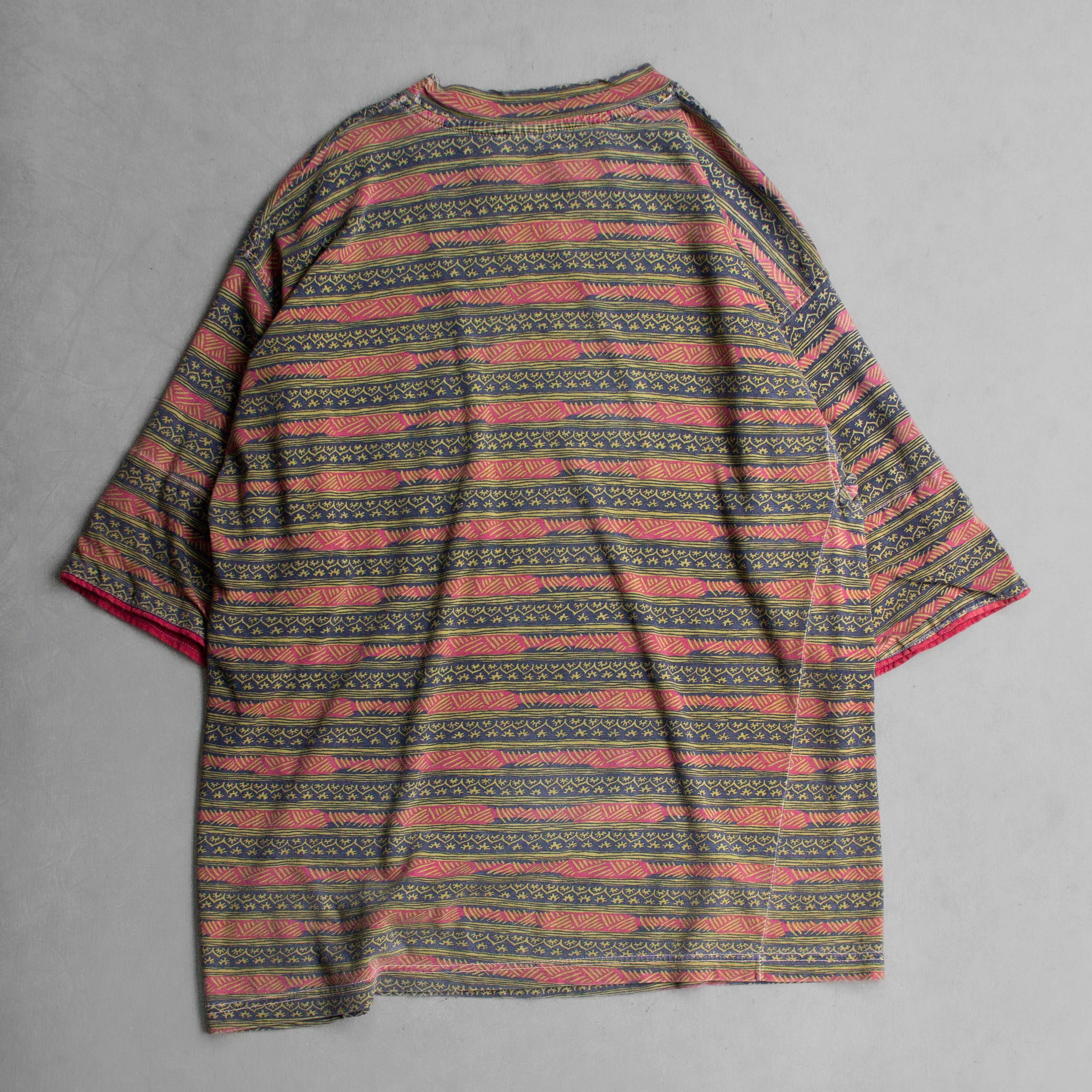 VINTAGE STRIPE TEE 美國 藍紅 印刷 條紋 寬版 口袋 短袖 T恤