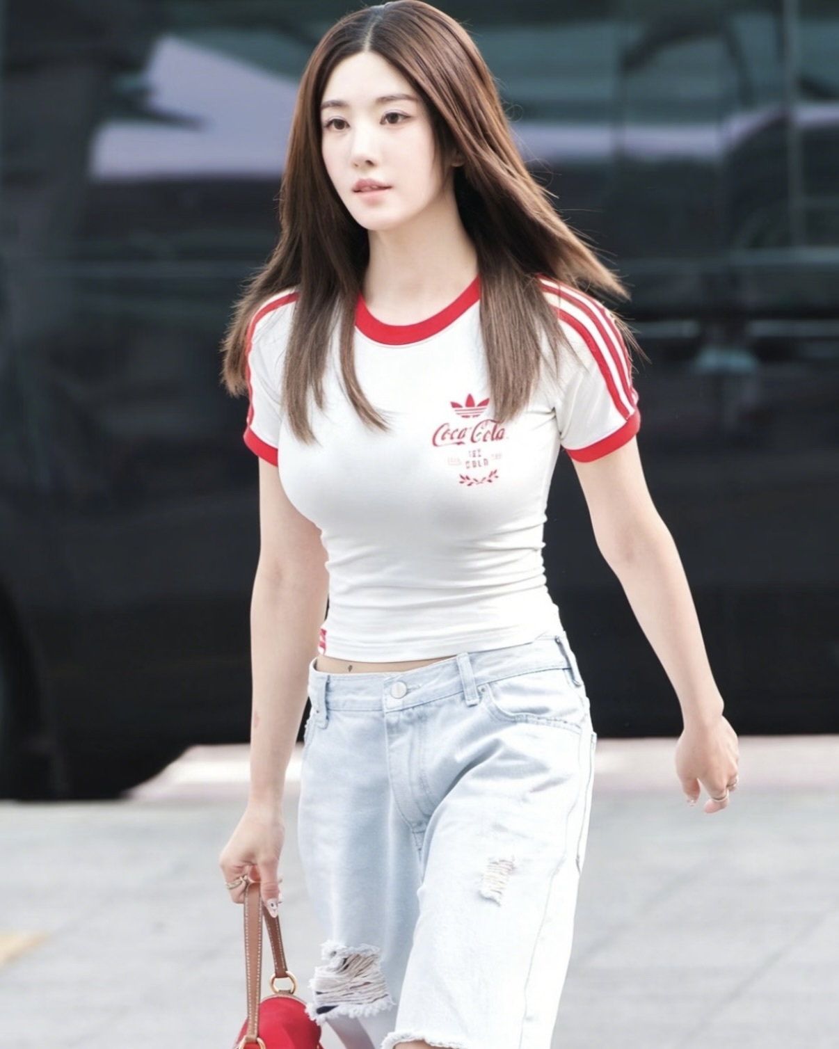 COCA COLA X ADIDAS 可口可樂 聯名款 滾邊線條 短T 短袖 貼身 修身 權恩妃同款 女款 紅白 KY7558 白紅 KY7559 / 調貨