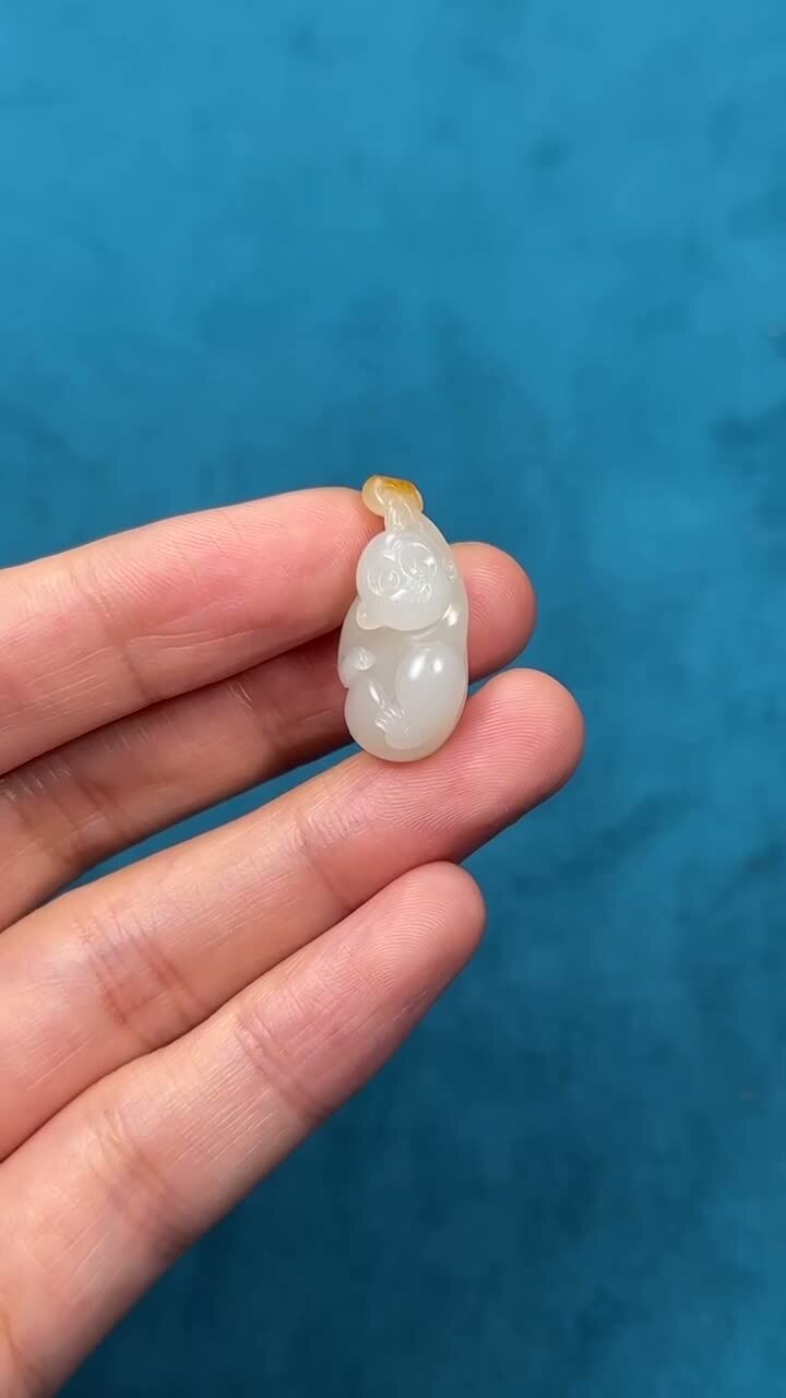 和田玉籽料靈猴獻瑞,天然和田玉軟玉