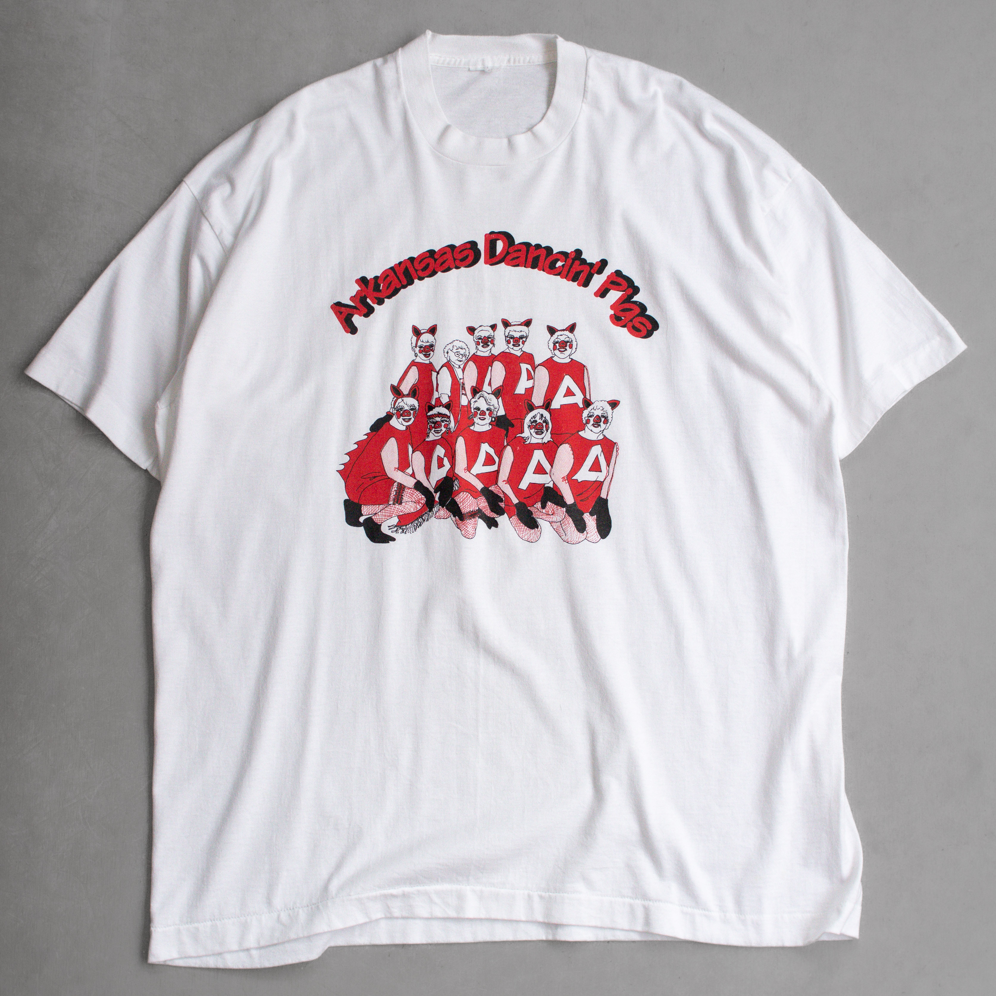 80-90S VINTAGE TEE 美國 阿肯薩斯 豬舞團 插畫 白色 短袖 T恤