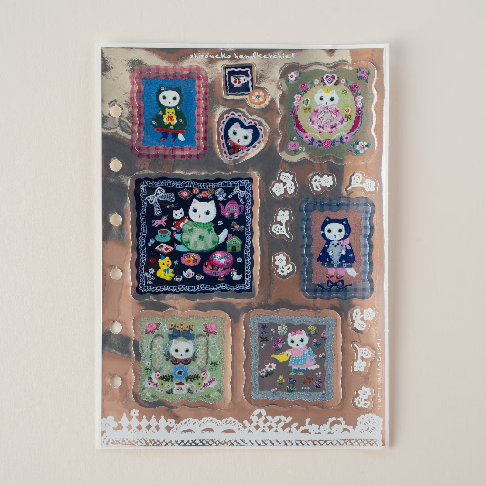 Mini 6 手帳貼紙內頁｜北岸由美「 shironeko handkerchief 」/ 手紙社 JAPAN