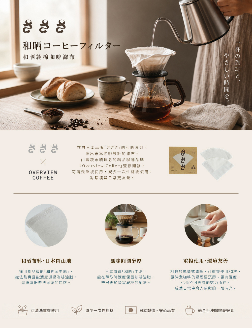 《Sa sa sa》日本製純棉和晒扇型咖啡濾布2入組