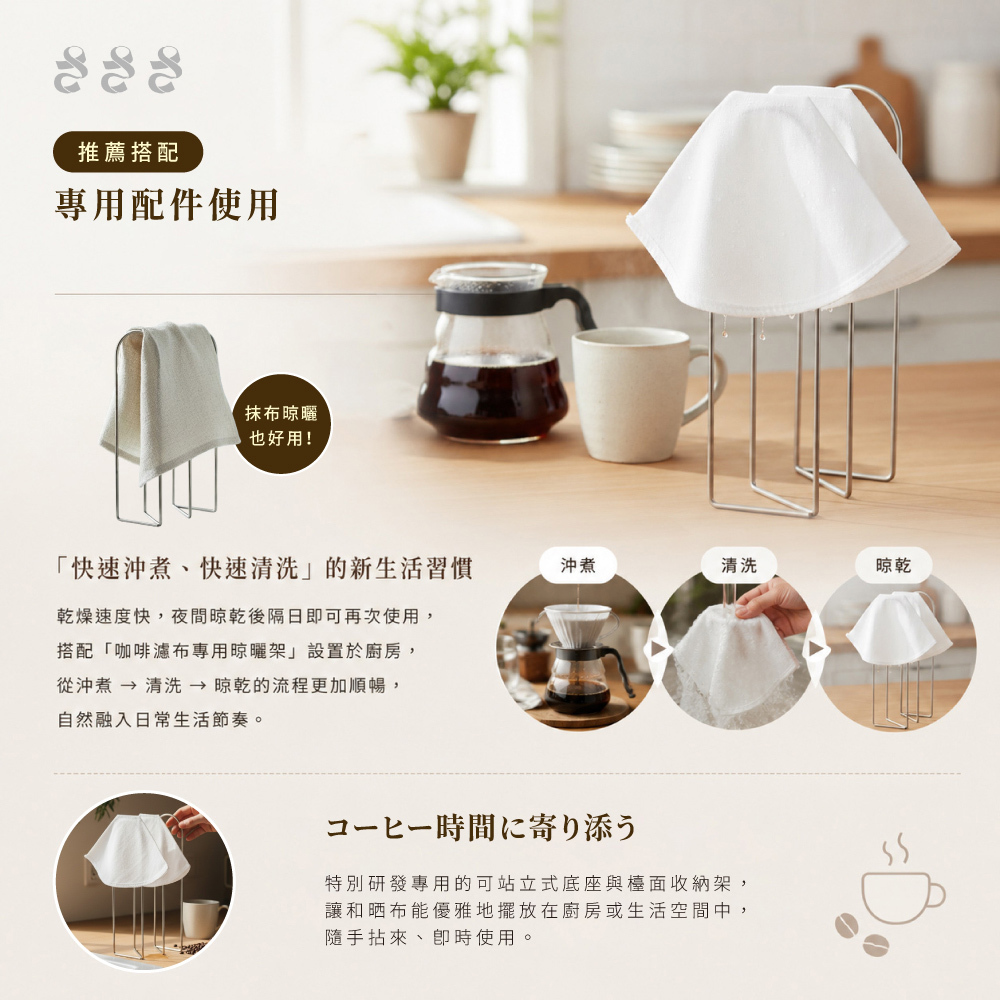 《Sa sa sa》日本製純棉和晒扇型咖啡濾布2入組
