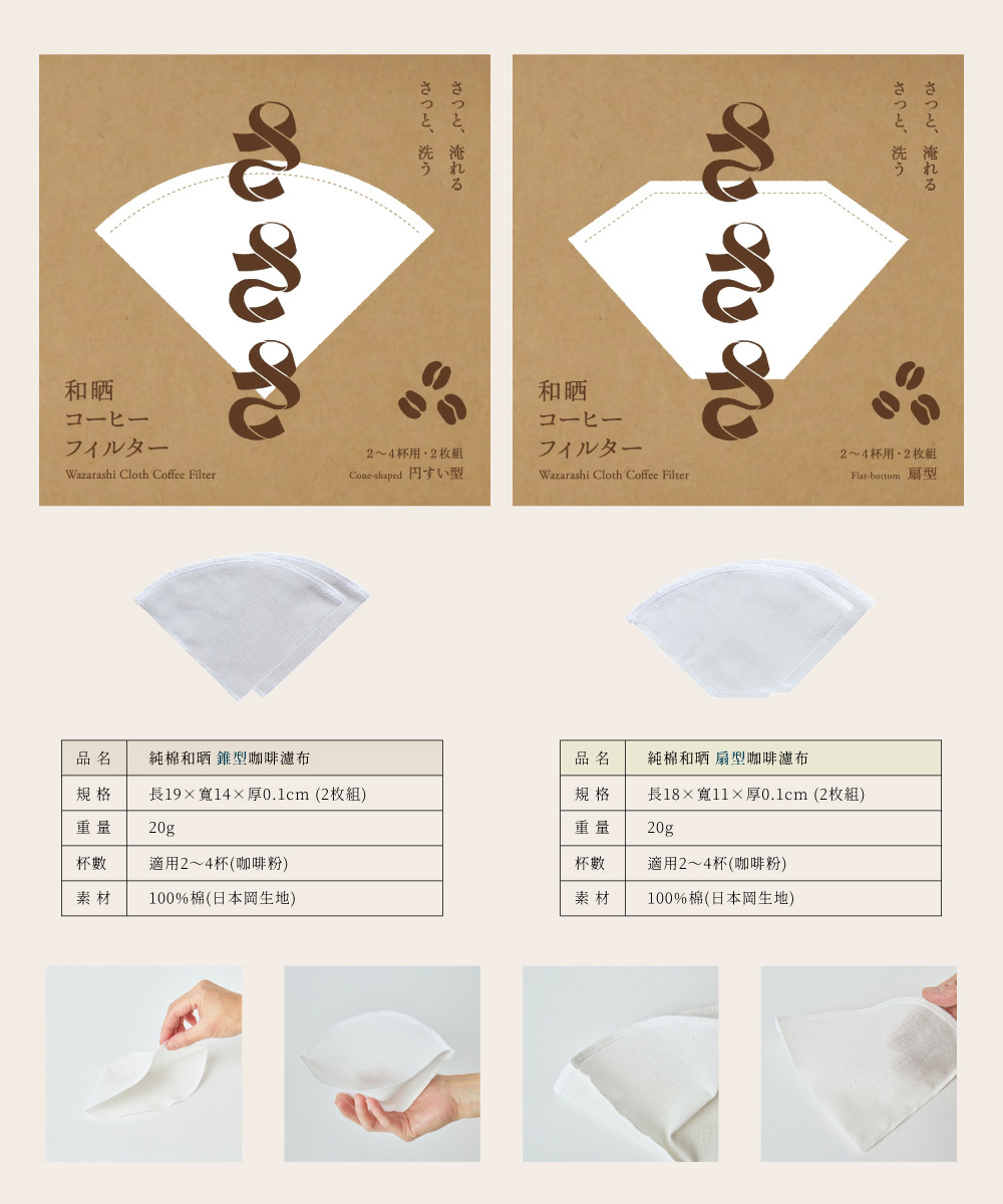 《Sa sa sa》日本製純棉和晒扇型咖啡濾布2入組