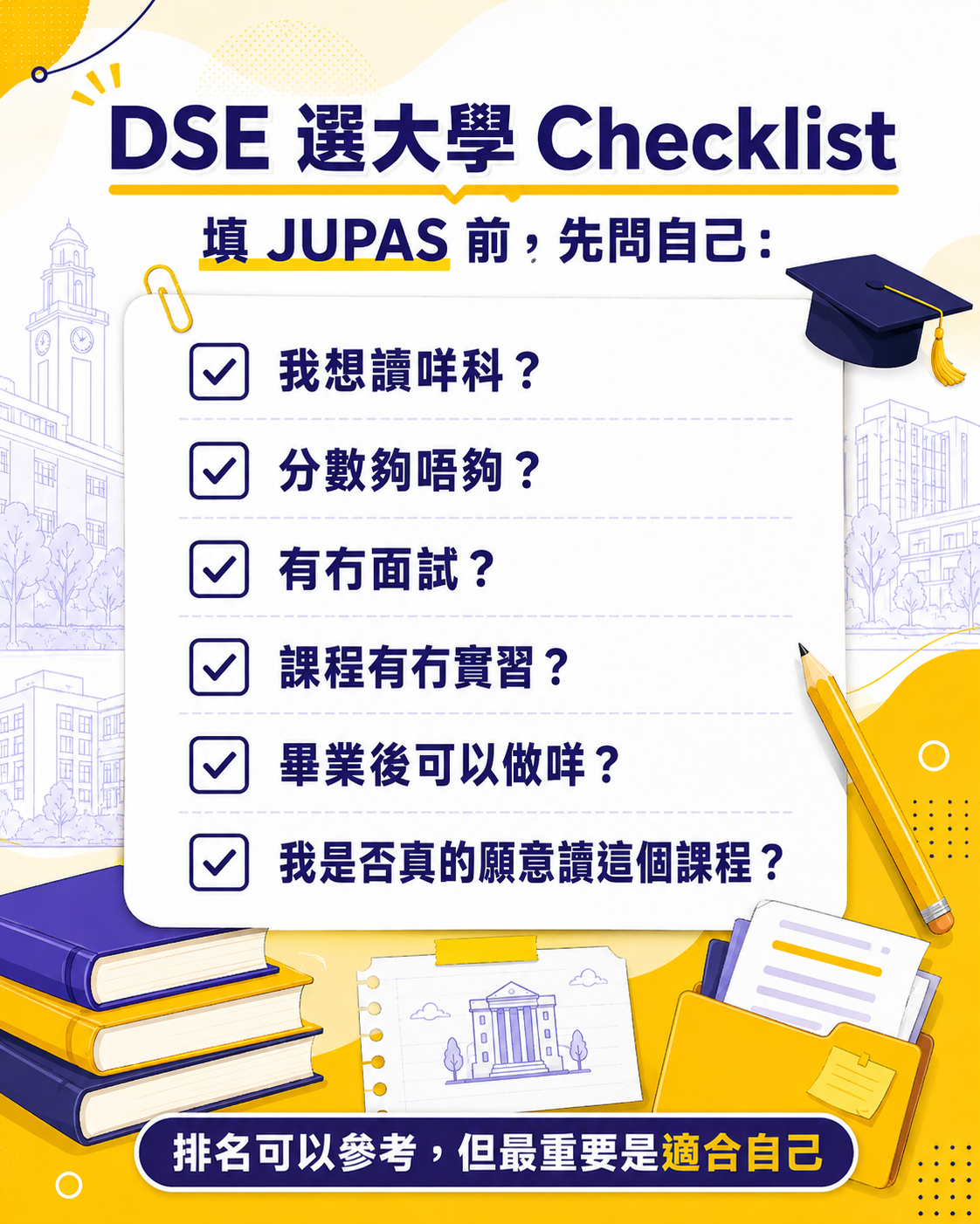 DSE 選大學 Checklist，填 JUPAS 前需要確認的選校問題