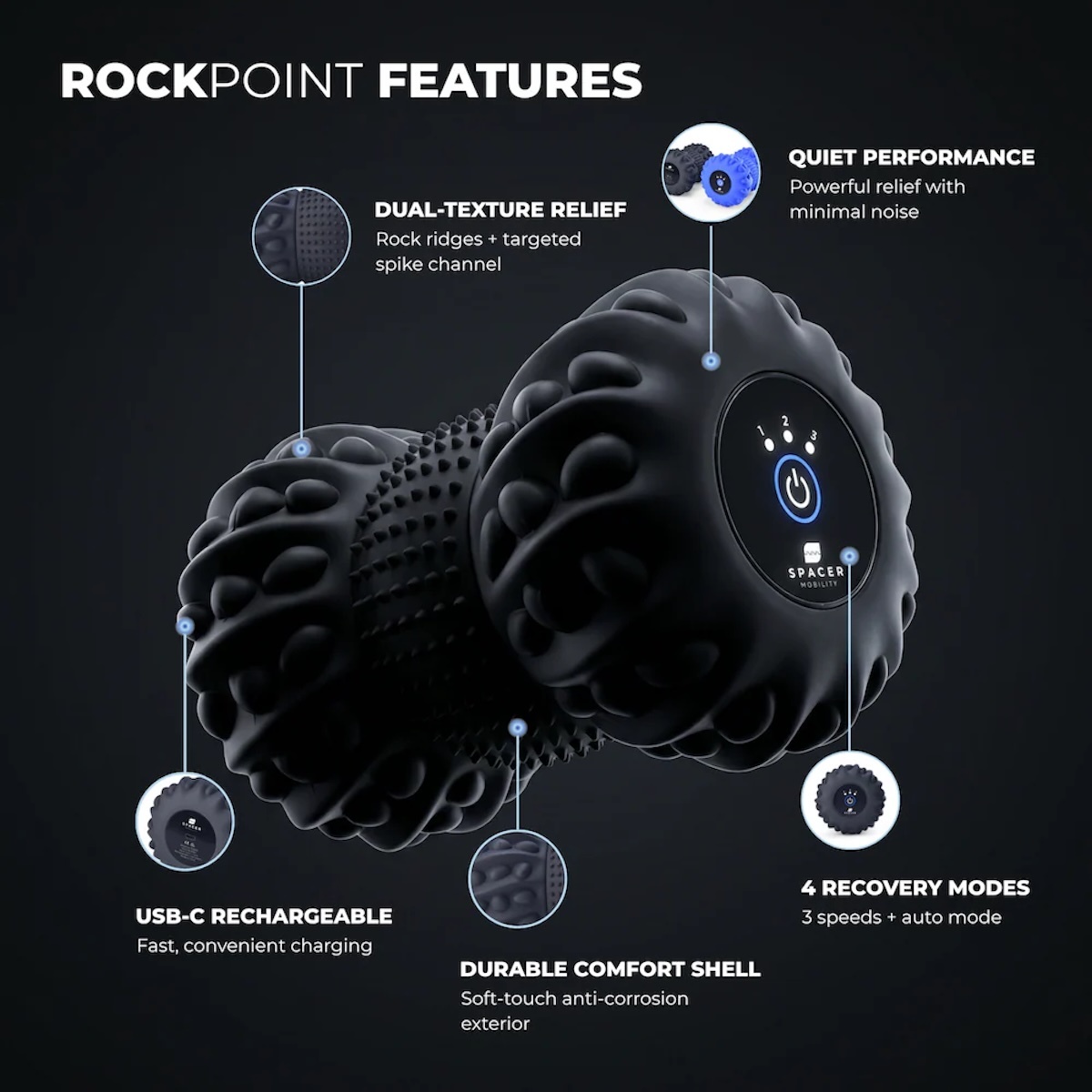 Spacer Mobility 震動仿石按摩球 RockPoint - 香港代理 AlohaLife 物理治療及足底筋膜放鬆神器