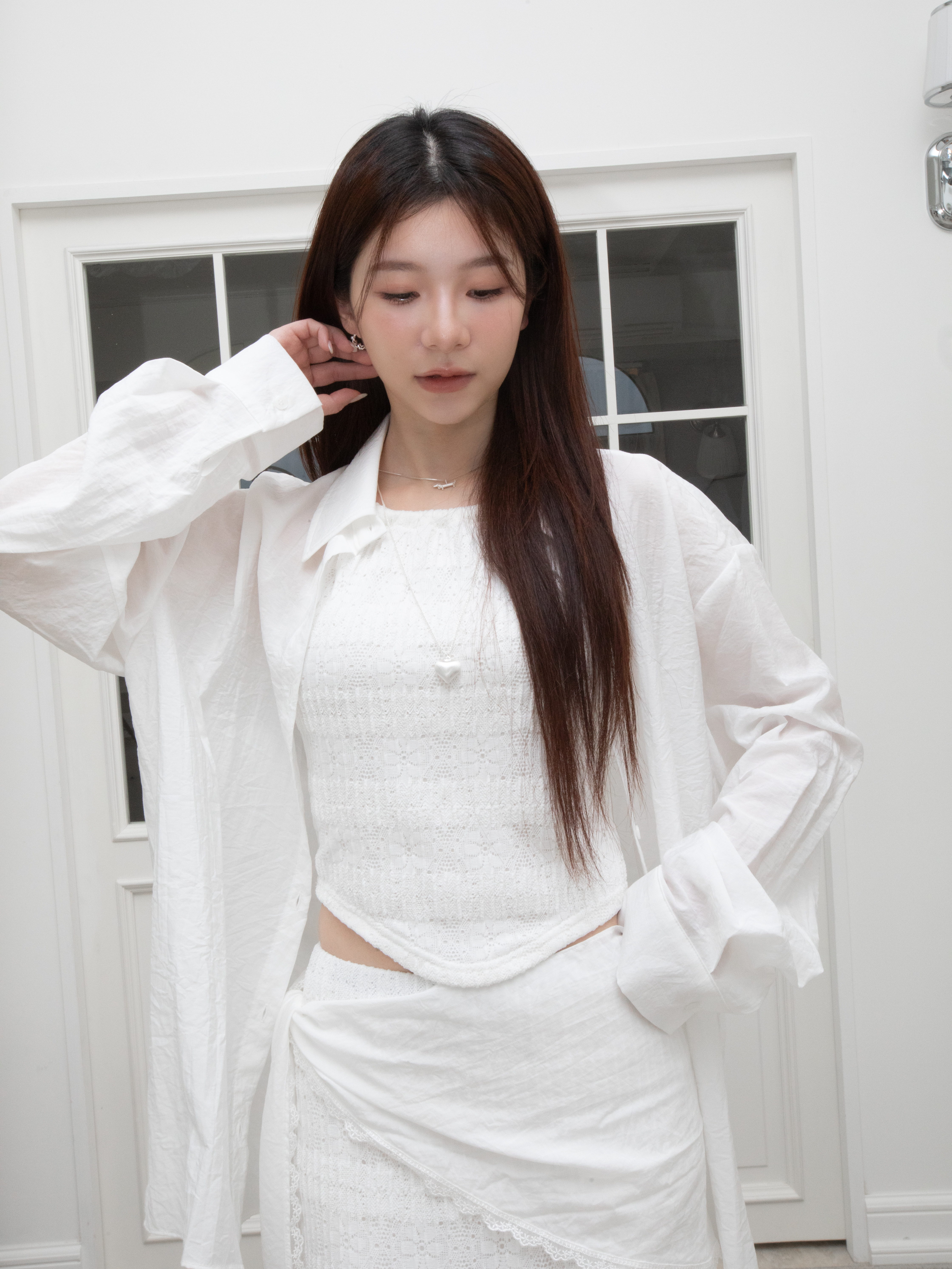 T04 SCARF COLLAR BLOUSE WITH LACE TRIM SET!!!