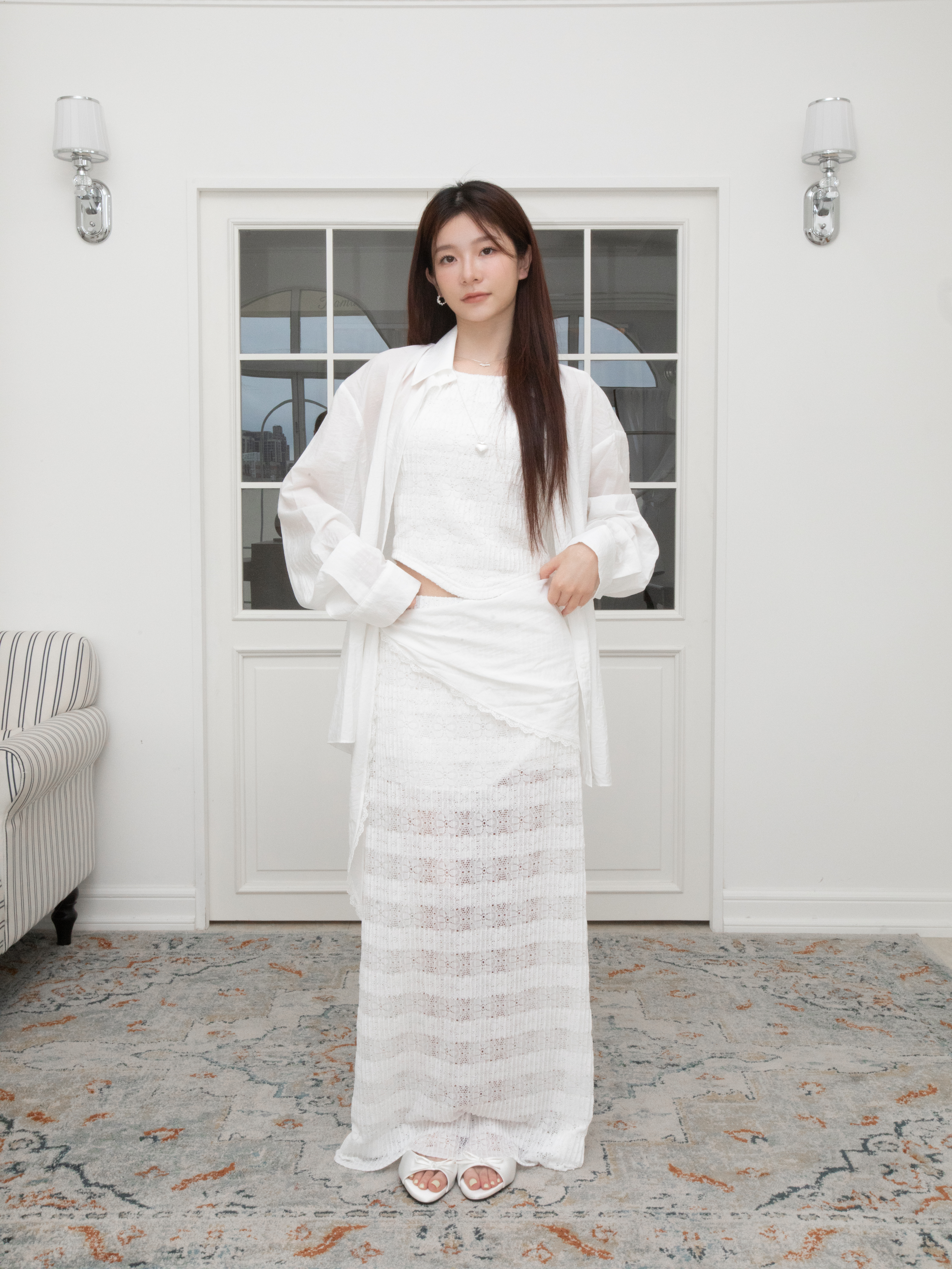 T04 SCARF COLLAR BLOUSE WITH LACE TRIM SET!!!