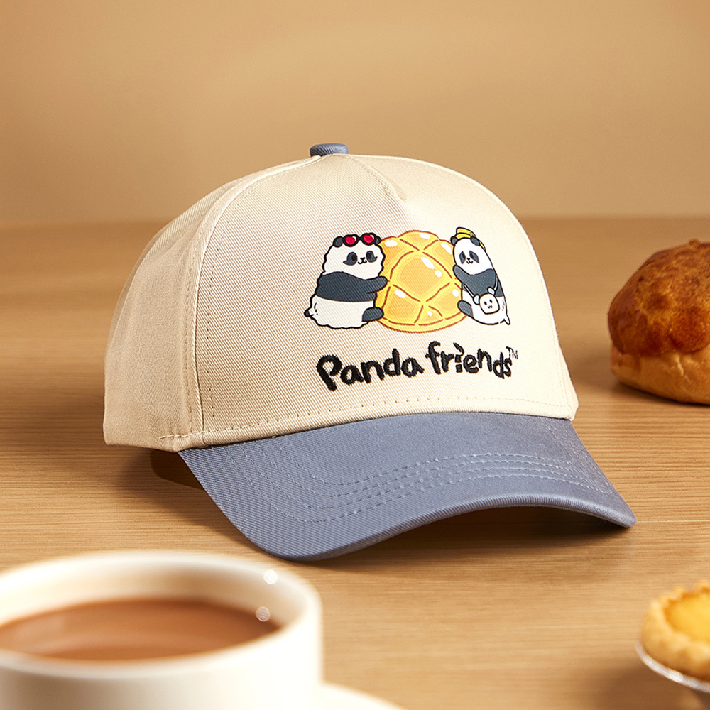 Panda Friends Hong Kong Food Collection: Jia Jia & De De with Pineapple Bun Kid Cap - Beige and Blue