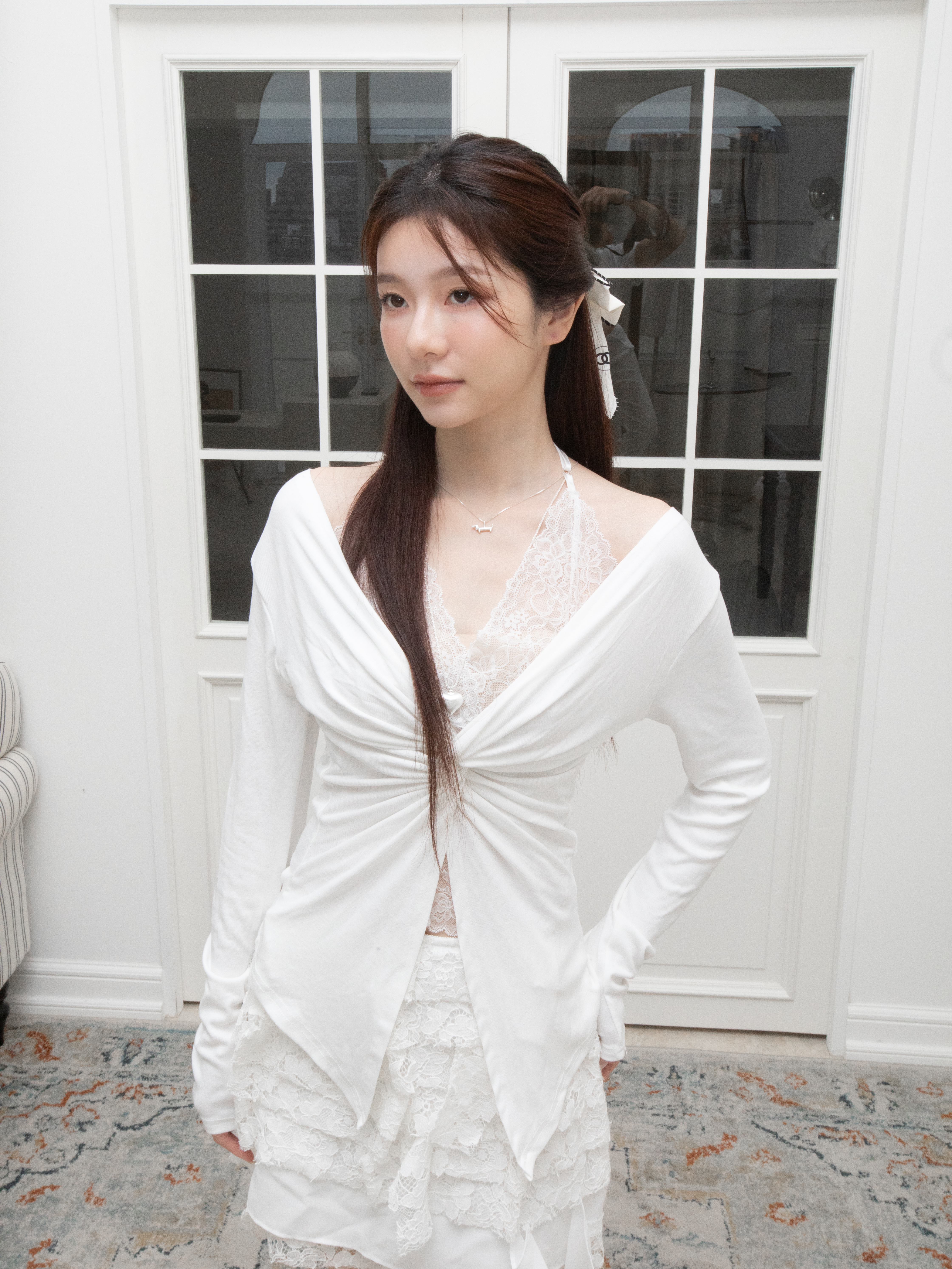 T22 RUFFLED OFF-THE-SHOULDER CHIFFON TOP