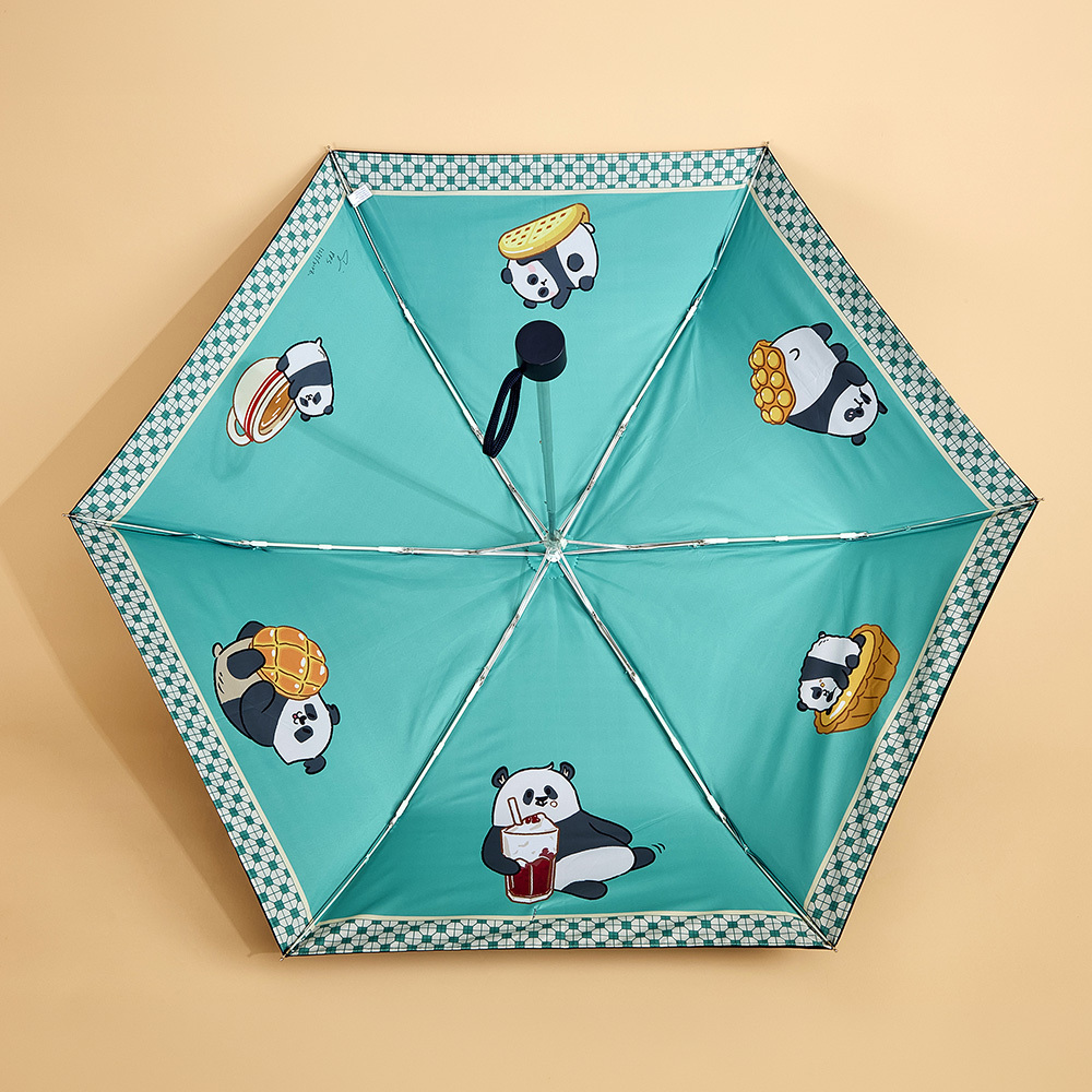 Panda Friends Hong Kong Food Collection: Panda Family Blue-Green Double-Sided Foldable Umbrella