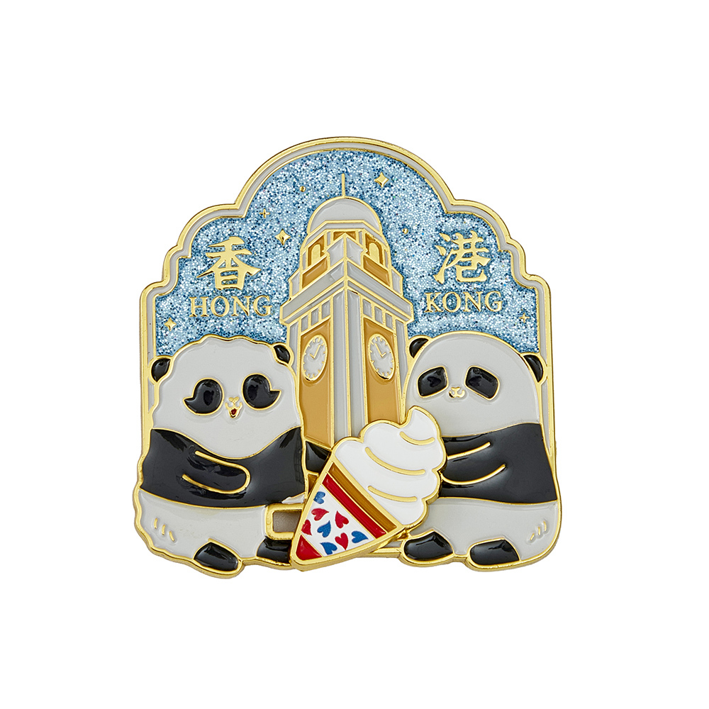 Panda Friends Hong Kong Food Collection: Jia Jia & De De with Clock Tower Movable Magnet