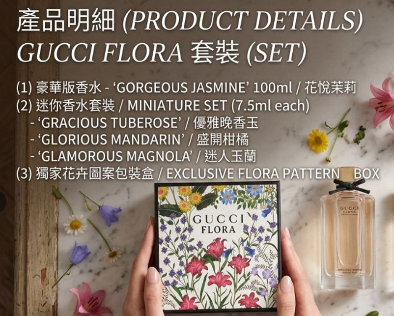 BE106 Flora Gorgeous(Vial Sample Set) perfume 1.5ml x4 淡香精試管噴霧小樣套裝 (絢麗梔子花+絢麗木蘭花+絢麗茉莉花+絢麗蘭花各1.5ml) EXP:2027-03
