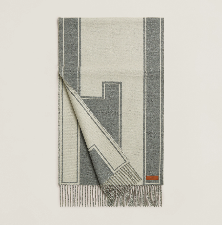 BE037 Hermes Casaque Clefs de H muffler - flanelle / ivoire 40 x 195 cm H259140S 01