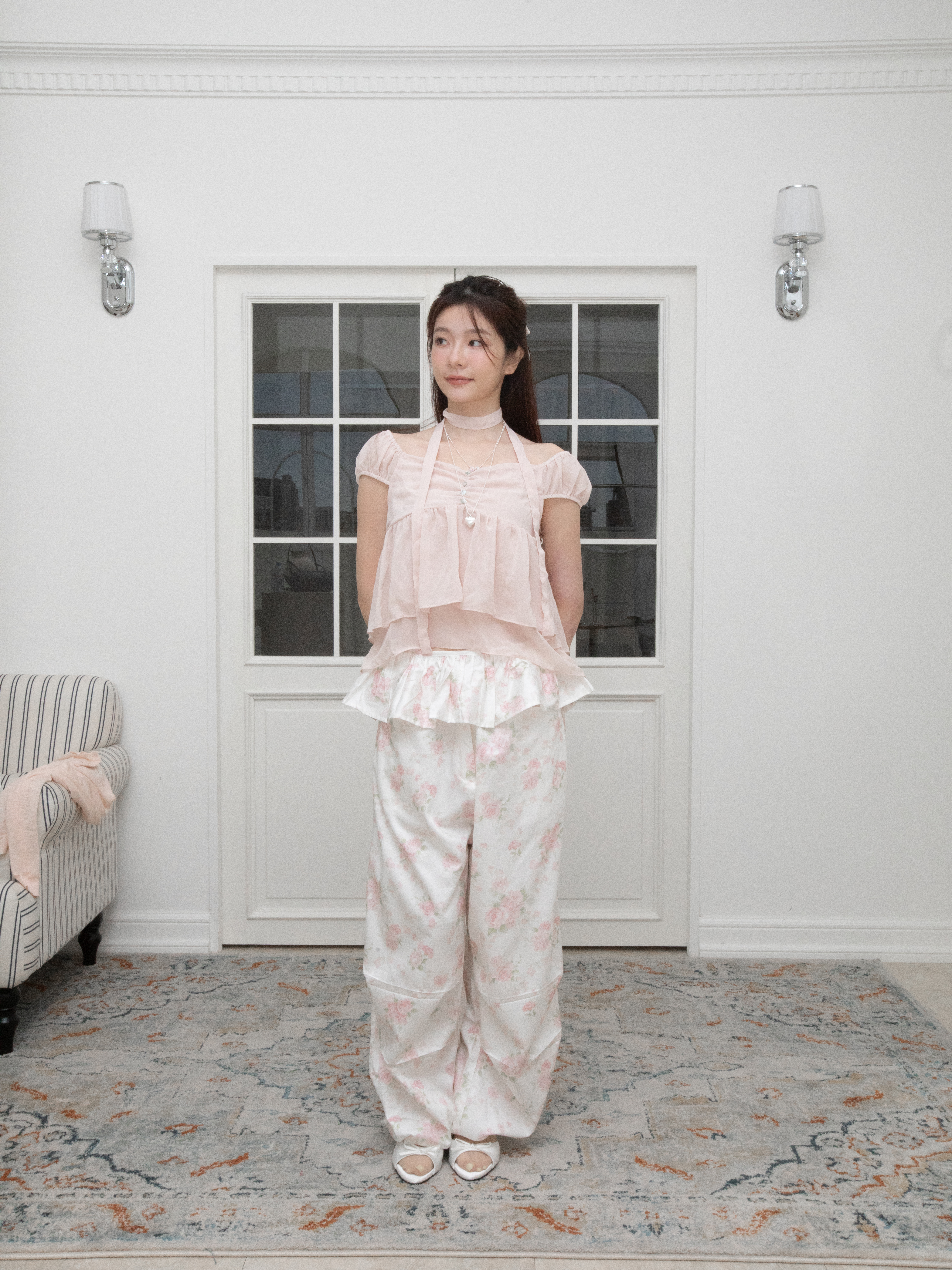 H03 PINK FLORAL POCKET PANTS