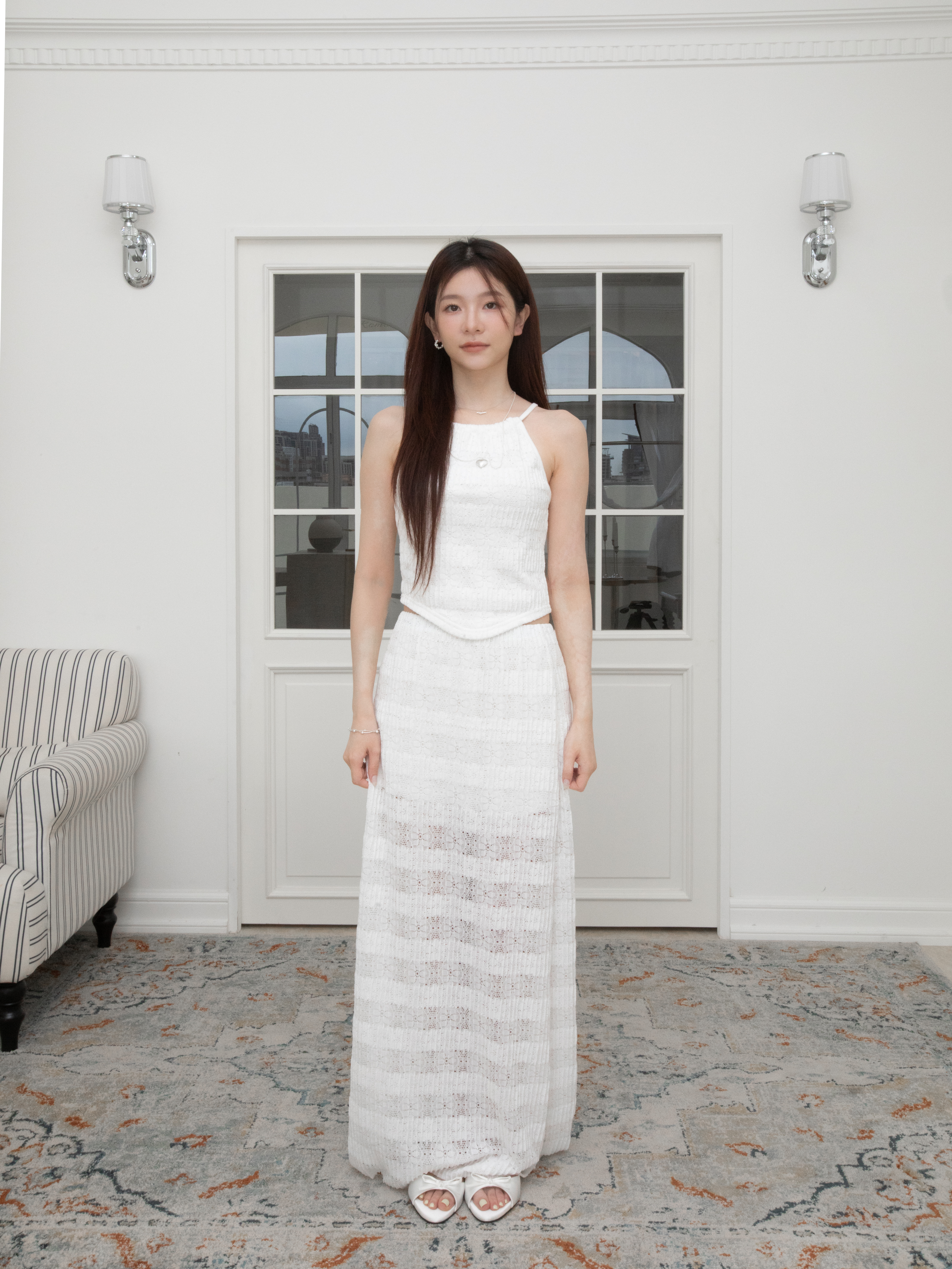 H09 SHEER STRIPED KNIT MAXI SKIRT
