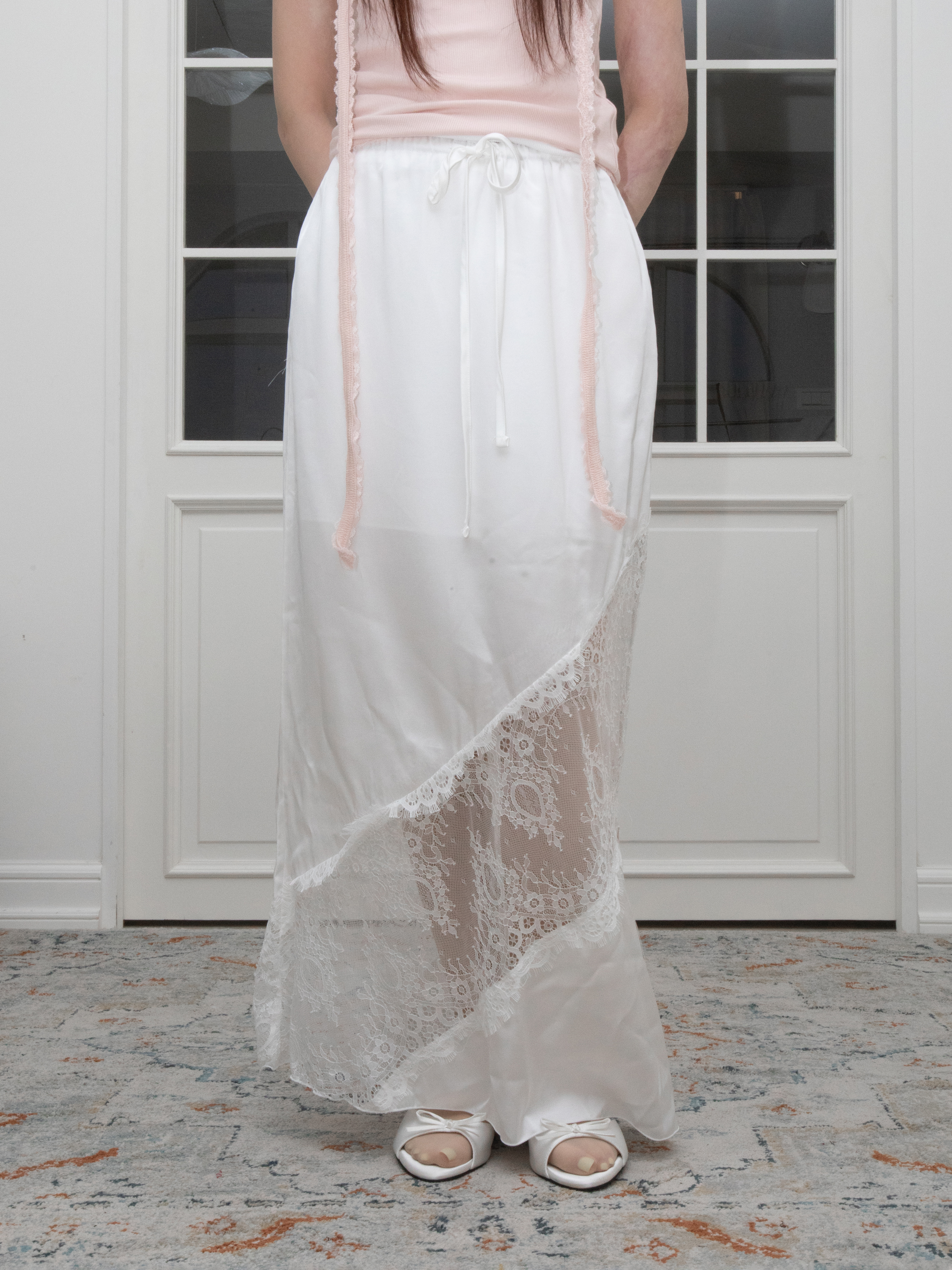 H04 SATIN MAXI SKIRT WITH LACE HEM