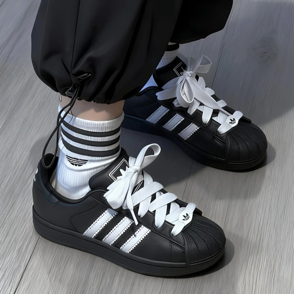 ADIDAS SUPERSTAR II 2 黑白 貝殼頭 寬鞋帶 荔枝皮 男女鞋 KK4474 VII
