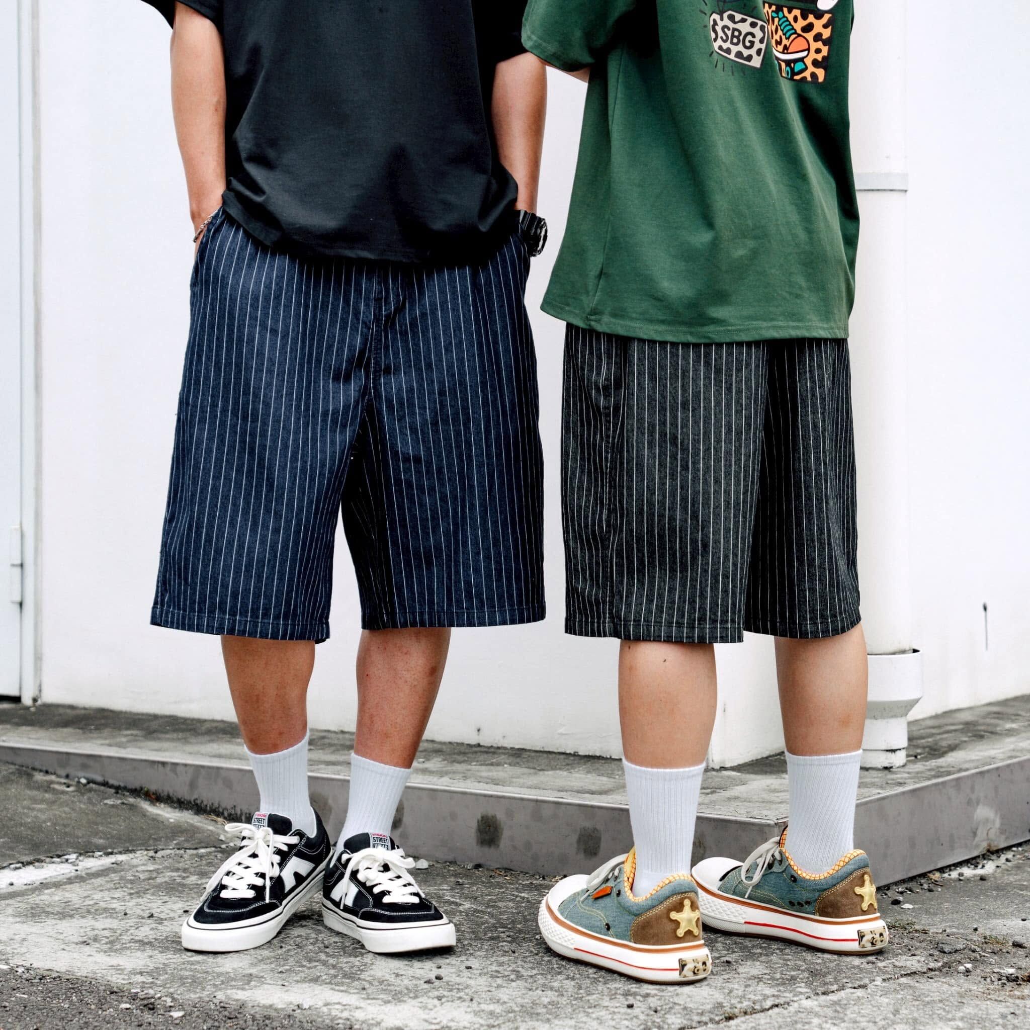 Doupicks 直條彈力過膝短褲 日系選品 sb5009