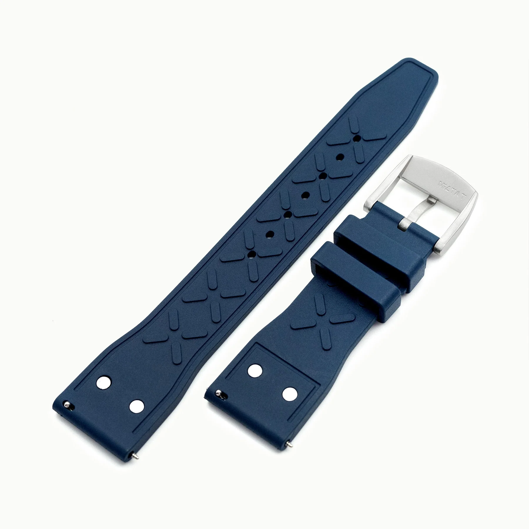 萬年鐘錶 - 太空人錶帶  22MM 通用錶帶 海軍藍飛行員鉚釘Pilot FKM快拆橡膠錶帶 FKM25B-22A18BBU54