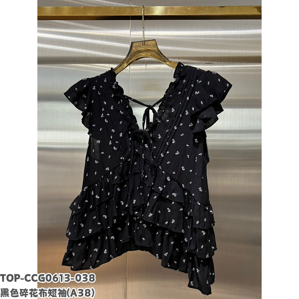 TOP-CCG0613-038 黑色碎花布短袖 (A38)