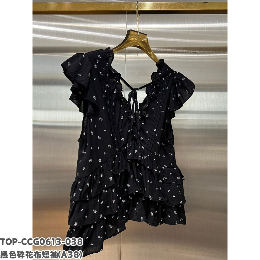 TOP-CCG0613-038 黑色碎花布短袖 (A38)