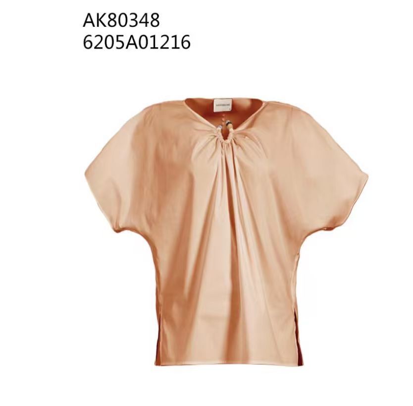 0612AT45-ANOTHERSZHK-APPAREL-法式慵懶風領口抽褶珠飾光澤感蝙蝠袖襯衫上衣（A-B45）