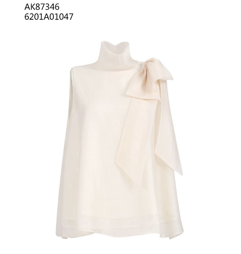 0612AT46-ANOTHERSZHK-APPAREL-法式優雅高領側邊大蝴蝶結真絲感無袖襯衫（A46）