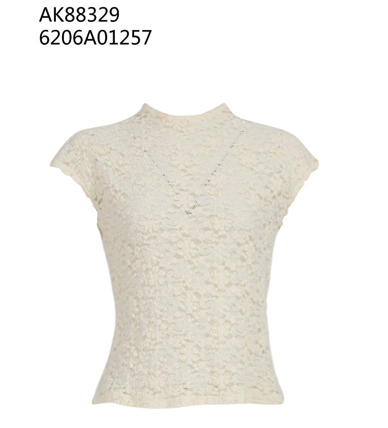0612AT48-ANOTHERSZHK-APPAREL-法式浪漫半高領滿印蕾絲修身短袖襯衫打底衫（A-B48）