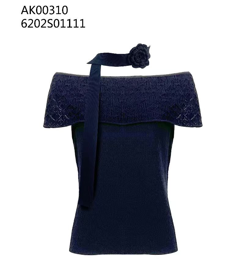 0612AT65-ANOTHERSZHK-APPAREL-法式浪漫重工立體玫瑰花頸鍊一字肩針織無袖上衣（A65）