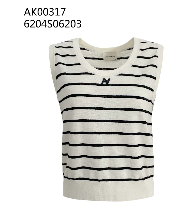 0612AT72-ANOTHERSZHK-APPAREL-法式經典黑白條紋字母微標圓領針織無袖背心（A72）