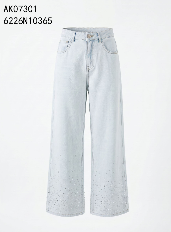 0612AT74-ANOTHERSZHK-APPAREL-法式輕奢重工燙鑽褲腳高腰寬鬆直筒闊腿牛仔褲（A74）
