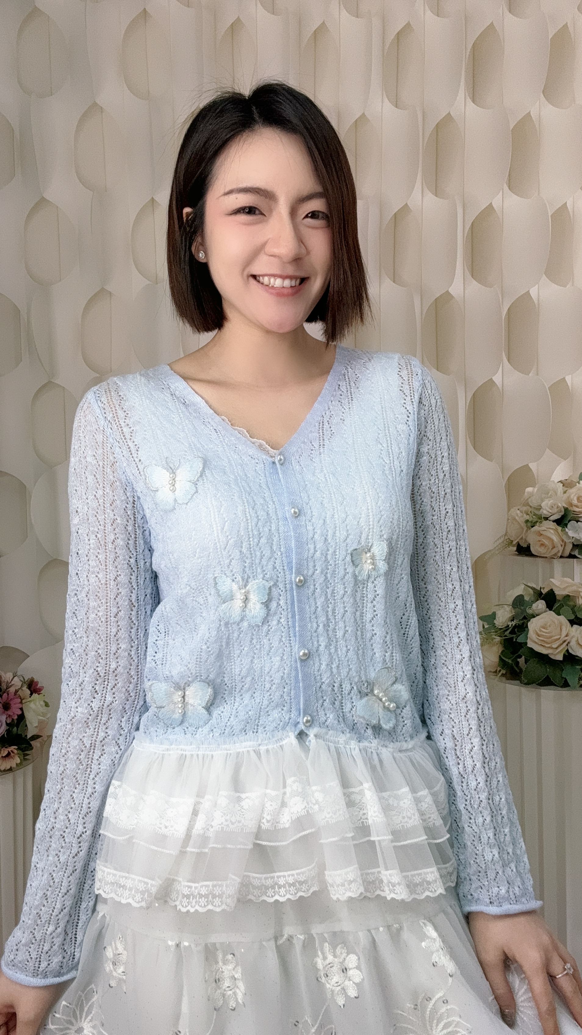立體蝴蝶ruffle蕾絲棉綫上衣（胸36-42 腰34-42 長24吋）LA26156 #1206clo