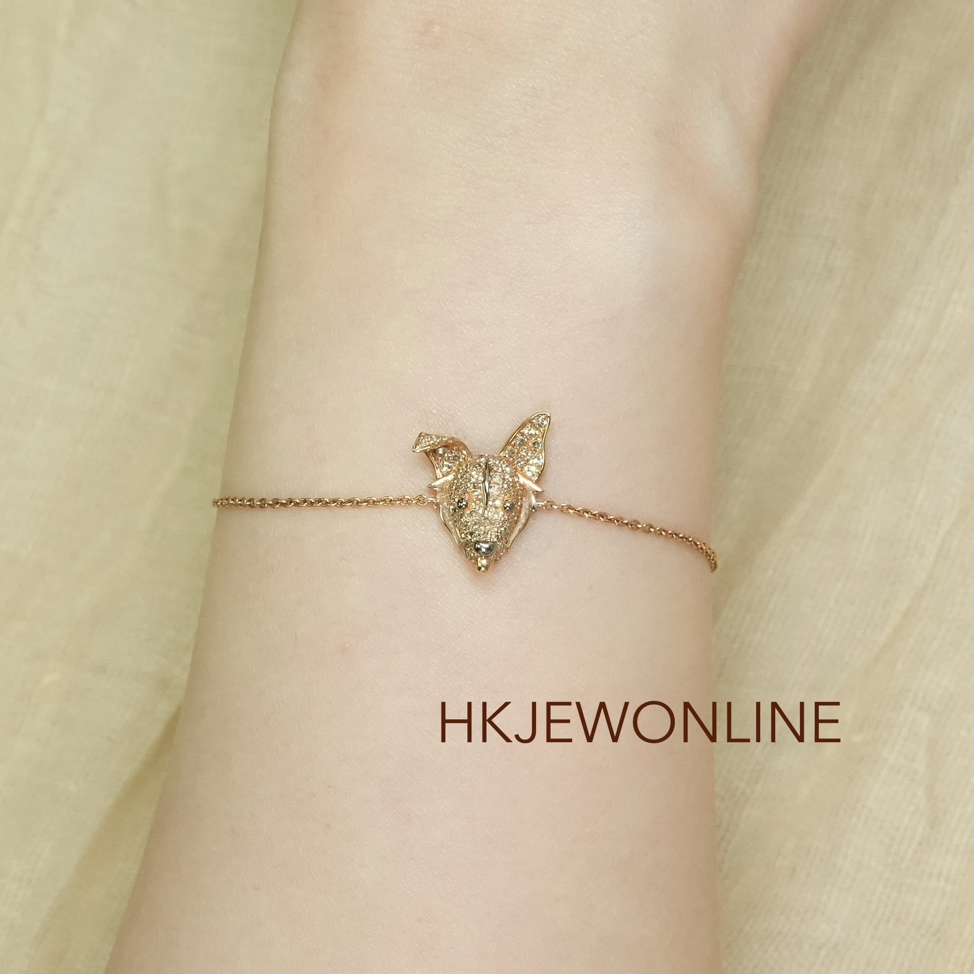 18K Rose Gold Diamond Mixed Breed Dog Bracelet