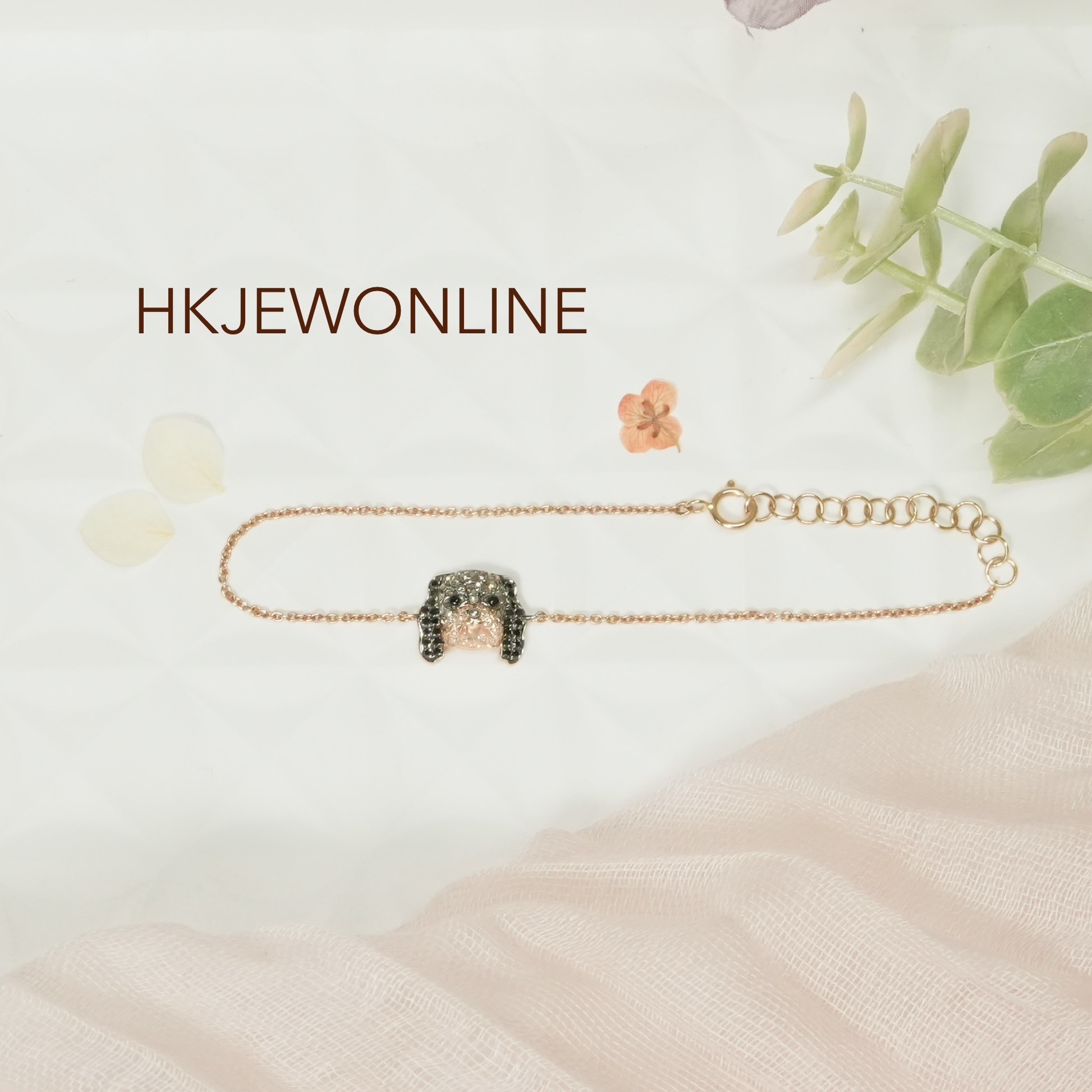 18K Rose Gold Diamond Cavalier King Charles Spaniel Bracelet
