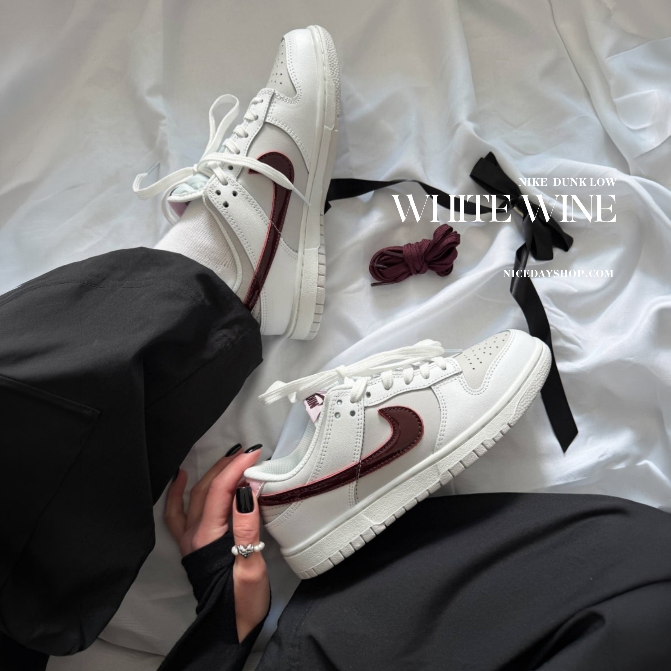 NICEDAY 代購 NIKE DUNK LOW "PLUM CHALK" 奶白 酒紅 奶油 白 亮面 女款 IM6025-121