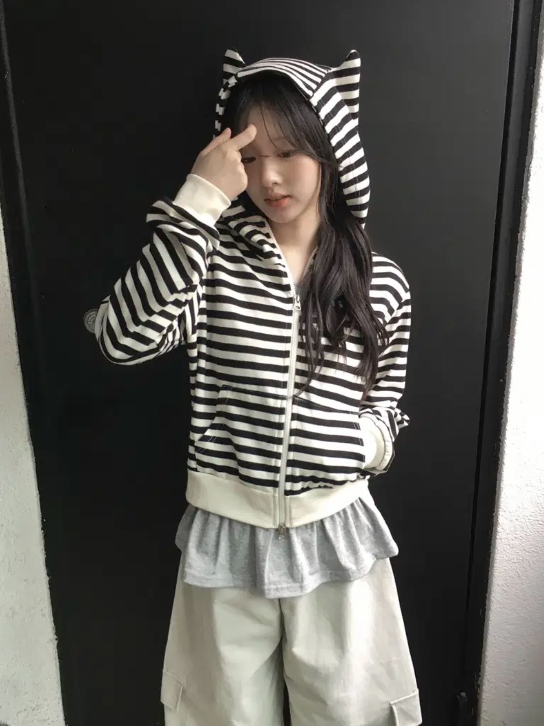 慵懶條紋貓貓耳外套